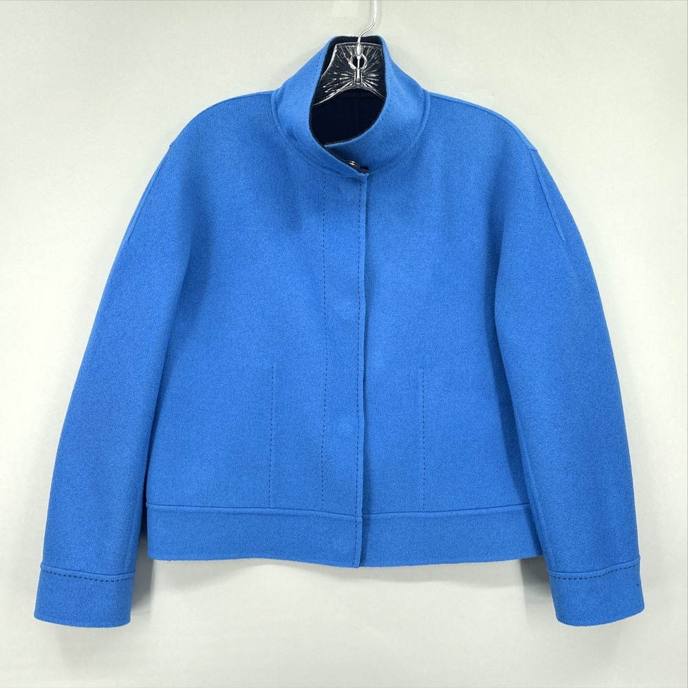 Lafayette 148 Jacket Womens Small Blue Wool Cashmere Reversible Collar Short